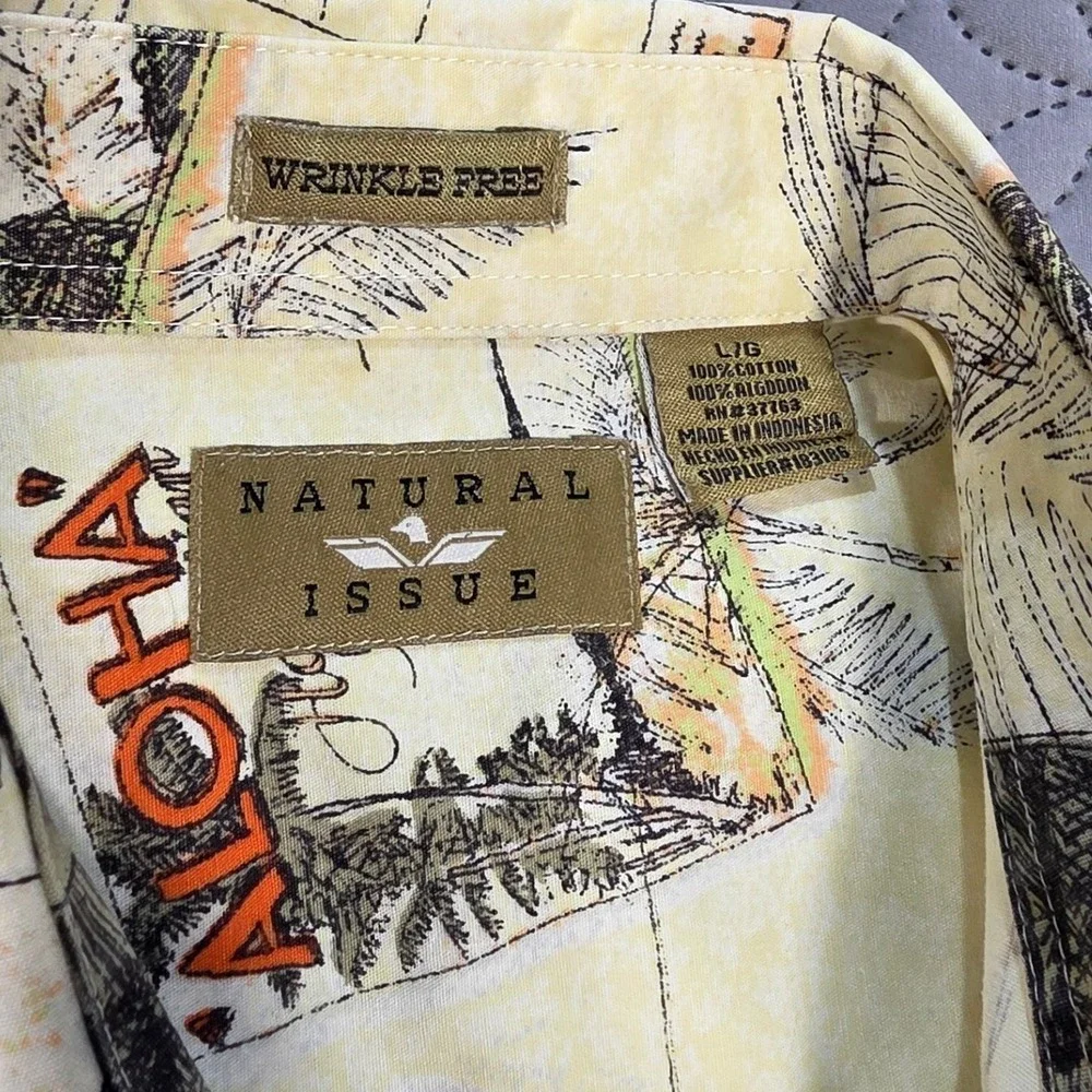 Natural Issue Mens Large Aloha Hawaiian Postcard Print Cotton Button Down Shirt